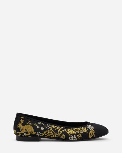 Lanvin Classic Ballet Pumps With Heritage Rateau Embroidery Női Körömcipő Fekete Arany Titán | HU99879