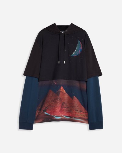 Lanvin Csuklyás Pulóver With Sci-fi Print Férfi Pulóverek Fekete | HU71334
