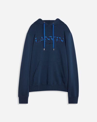 Lanvin Curb Embroidered Csuklyás Pulóver Férfi Pulóverek Sötétkék | HU14812