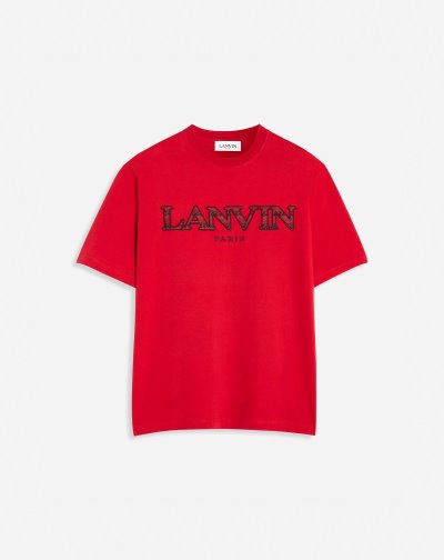 Lanvin Curb Embroidered T Shirts Férfi Póló Piros | HU84126