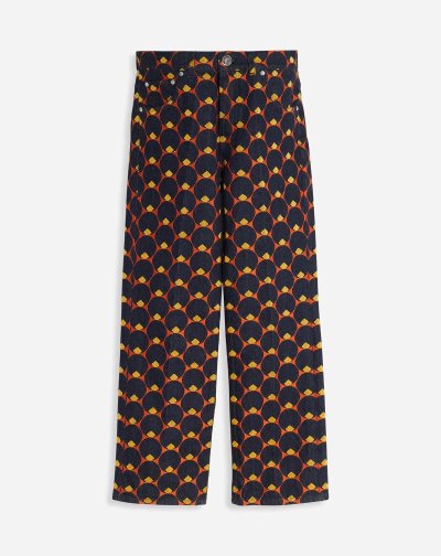 Lanvin Egyenes Pants In Art Deco Embroidered Denim Férfi Nadrág Sötétkék Kék Narancssárga | HU93105