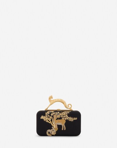 Lanvin Embroidered Satin Minaudière Női Táska Fekete Arany | HU57662