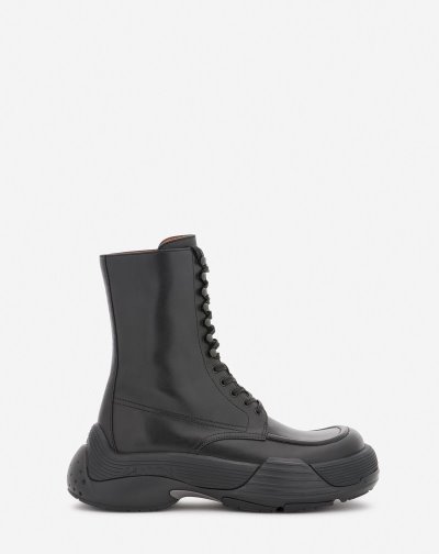 Lanvin Flash-x Bold Bőr Csipke-up Boots Női Csizma Fekete Fekete | HU17626
