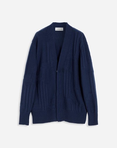Lanvin Jl3d Thick Knit Cardigan Férfi Kardigán Kék | HU46246