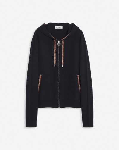 Lanvin Knit Zip-up Curb Hoodie Férfi Kapucnis Pulóver Fekete | HU18817