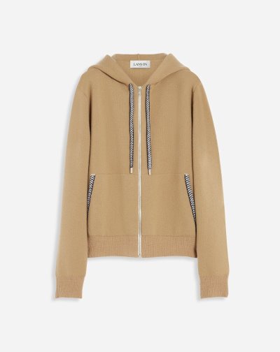 Lanvin Knit Zip-up Curb Hoodie Férfi Kapucnis Pulóver Bézs | HU36336