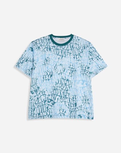Lanvin Printed Wave T Shirts Férfi Póló Zöld | HU44514
