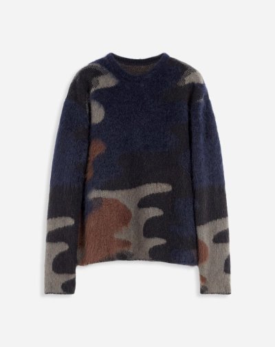 Lanvin Round Neck Camouflage Knit Pulóver Férfi Pulóverek Fekete Színes | HU49483