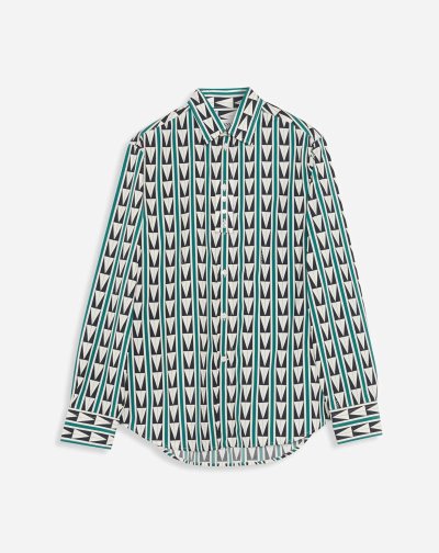 Lanvin Shirts Printed With Art Deco-inspired Triangles Férfi Ingek Zöld Bézs | HU37904